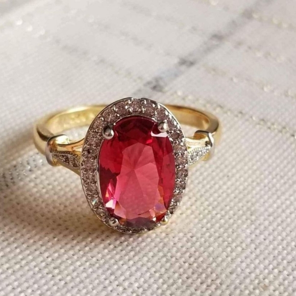 New 18K Gold Plated 925 Silver Oval Cut Ruby Diamond Ring for Women